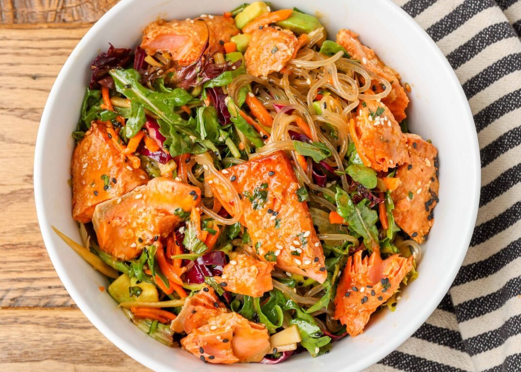 Asian Salmon Salad - Barefeet in the Kitchen