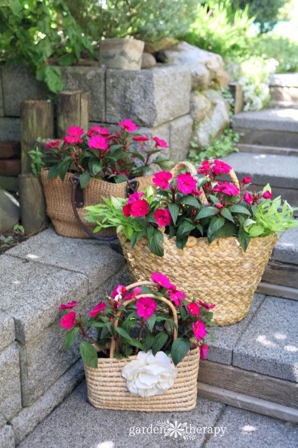 A Thrifted Straw Bag Planter for Summer