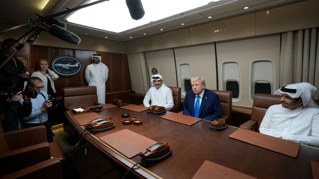 President Trump makes unscheduled refueling stop in Qatar, meets with emir before Asia trip  