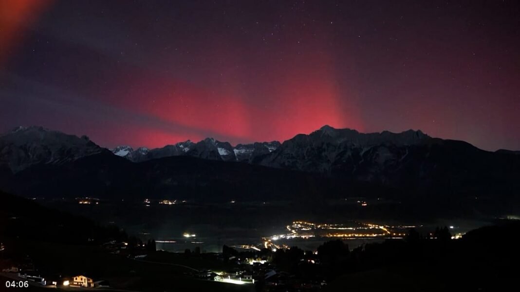 video. Northern Lights: Rare red and pink lights seen across Europe from Ireland to Austria  