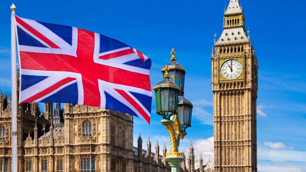 Investing £20,000 in a shares ISA on April 7th could British flag, Big Ben, Houses of Parliament and British flag composition