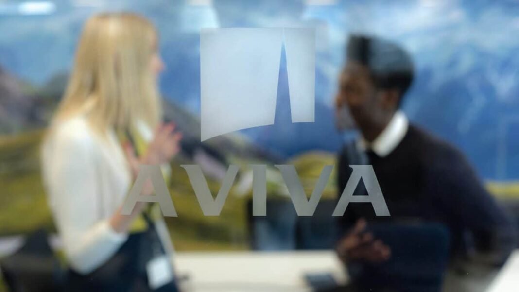 Is Aviva stock, which has fallen a further 5%, too Aviva logo on glass meeting room door