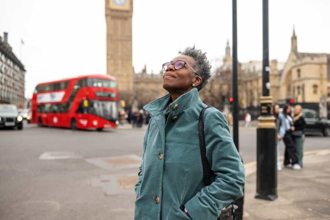 Senior Adult Black Female Tourist Admiring London