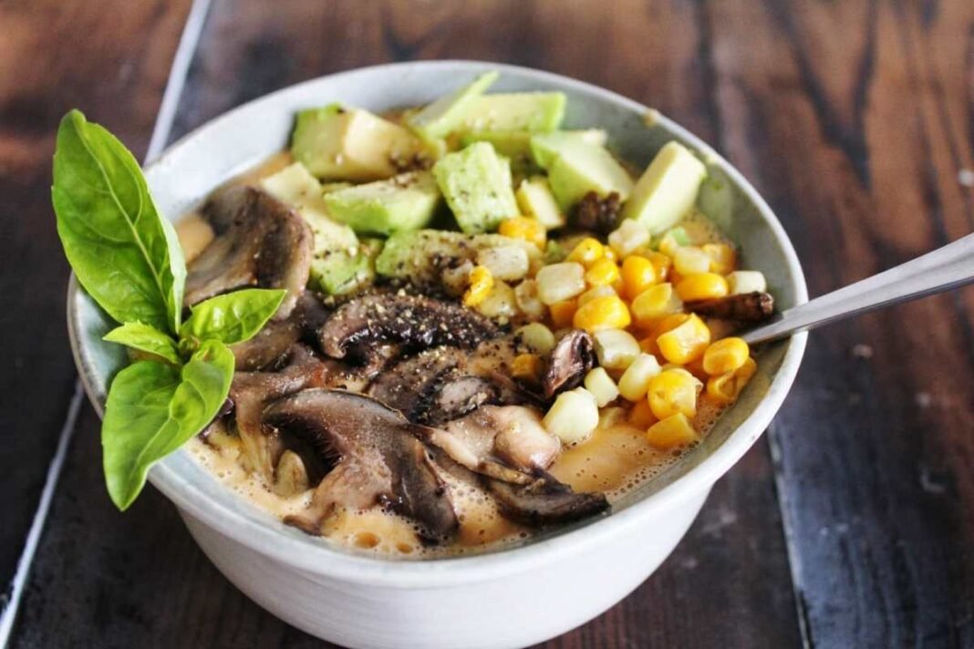 Springtime Tomato Avocado Mushroom Corn Soup [Vegan] – One Green Planet