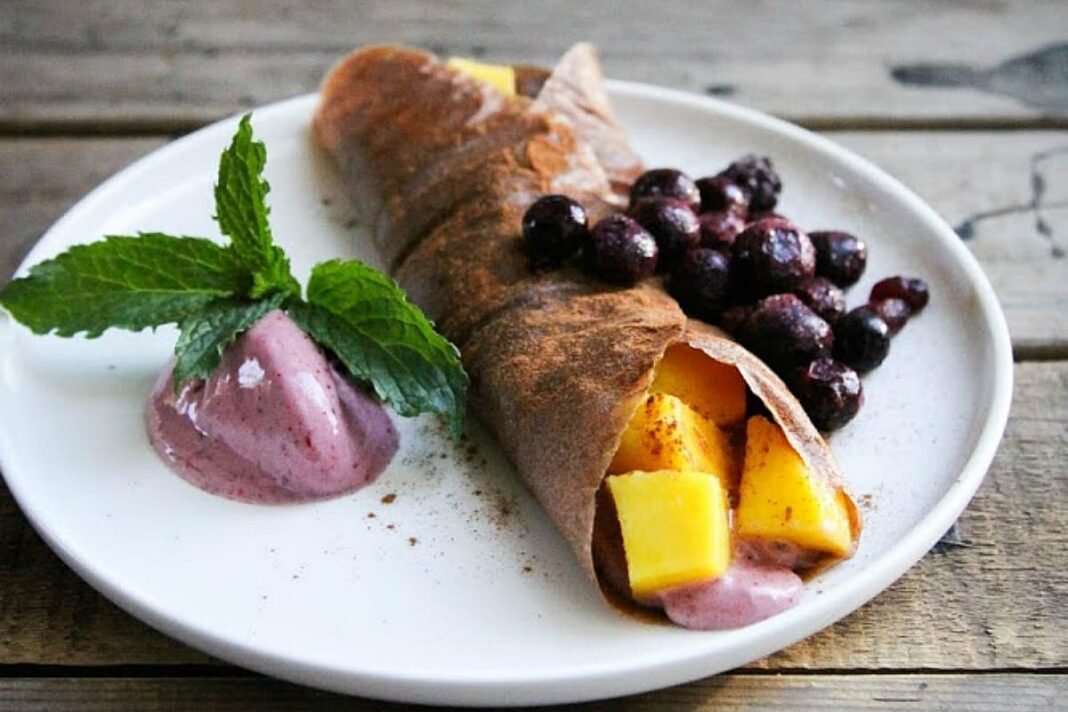 Banana Cinnamon Crepes With Berry Ice Cream and Mango [Vegan, Raw, Gluten-Free]